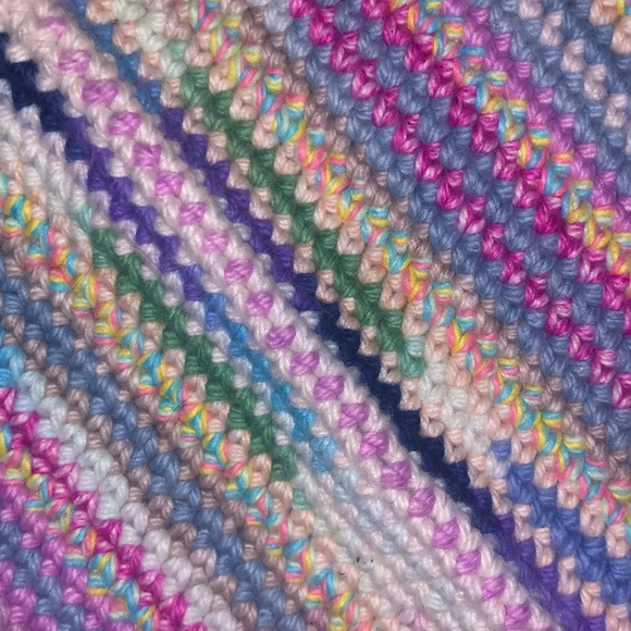 Pinks, purples, and blues crochet cotton pair of potholders - Picture 3 of 4